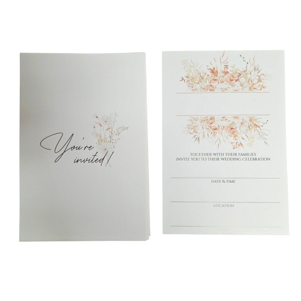 20 Count Floral Wedding Invitations with Envelopes Fill in the Blank Boho Style
